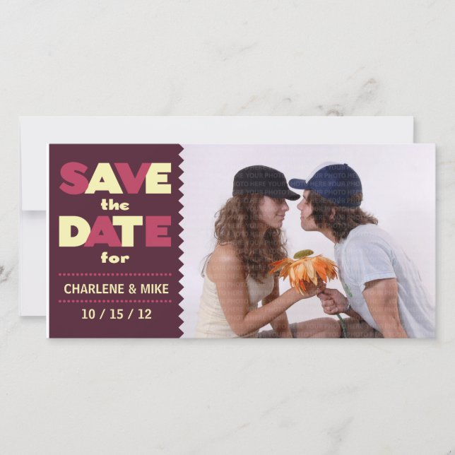 Save The Date Scène Pop (cerise/crème) Enregistrer la photo Date (Devant)