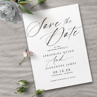 Save The Date Script Airy Delicate | Noir et blanc classique