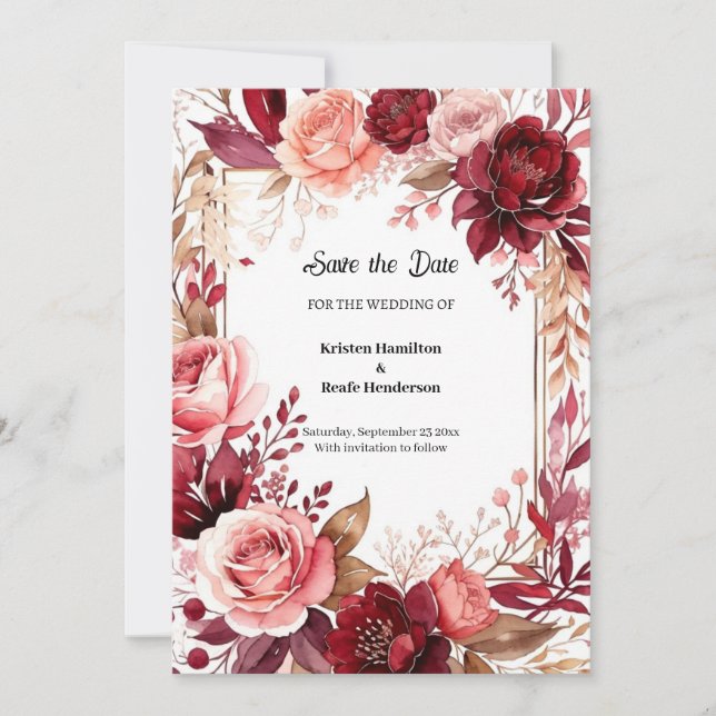 Save The Date Script Boho Burgundy (Devant)