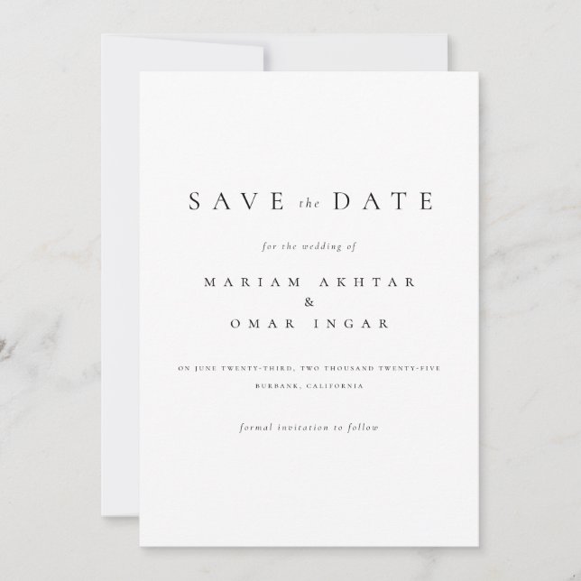 Save The Date Script classique simple Mariage noir et blanc (Devant)