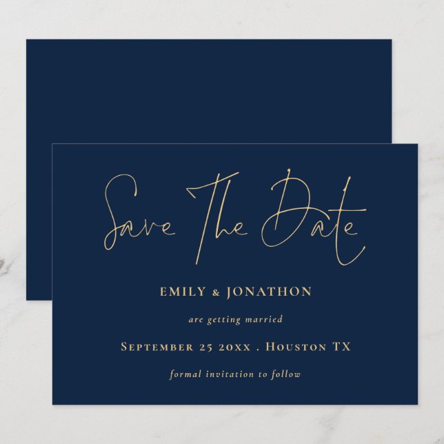 Save The Date Script Classy Marine Blue Gold (Devant / Derrière)