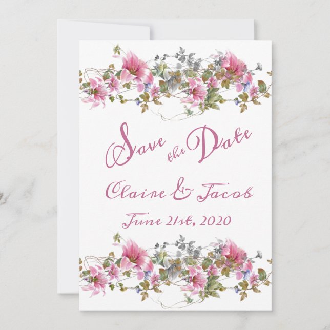 Save The Date Script d'aquarelle rose romantique (Devant)