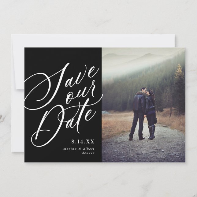 Save The Date Script de calligraphie | Noir | Photo (Devant)