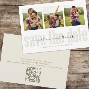 Save The Date Script de calligraphie or Stylish Photo Code QR