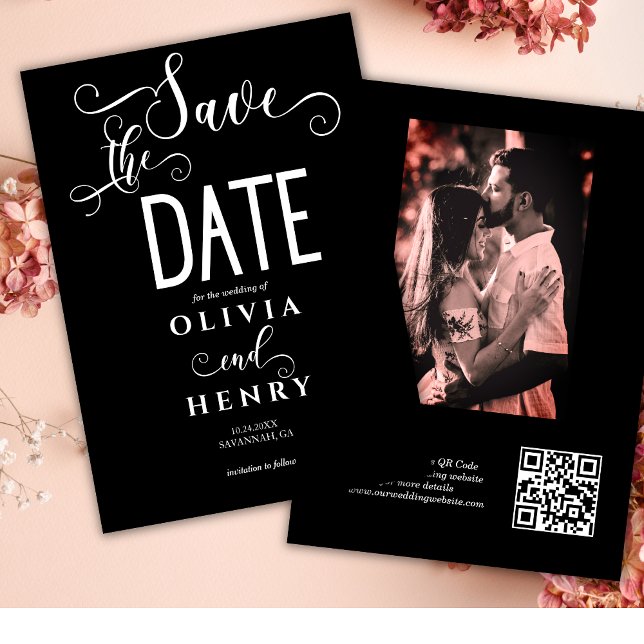 Save The Date Script de calligraphie romantique Photo noire Code (Créateur téléchargé)