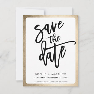 Save The Date Script de couple MODERN lettrage fausse bordure or