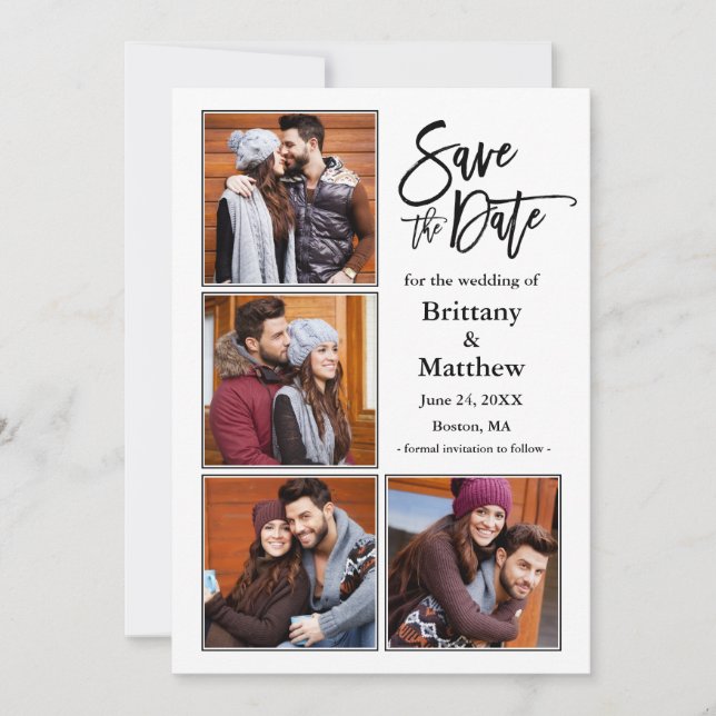 Save The Date Script de pinceau moderne 4 Fiançailles de couple  (Devant)