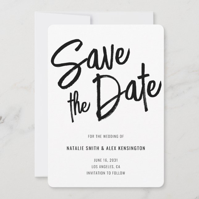 Save The Date Script de pinceau moderne Mariage noir blanc (Devant)
