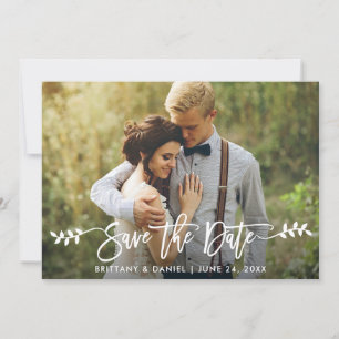 Save The Date Script de pinceau moderne photo Feuille