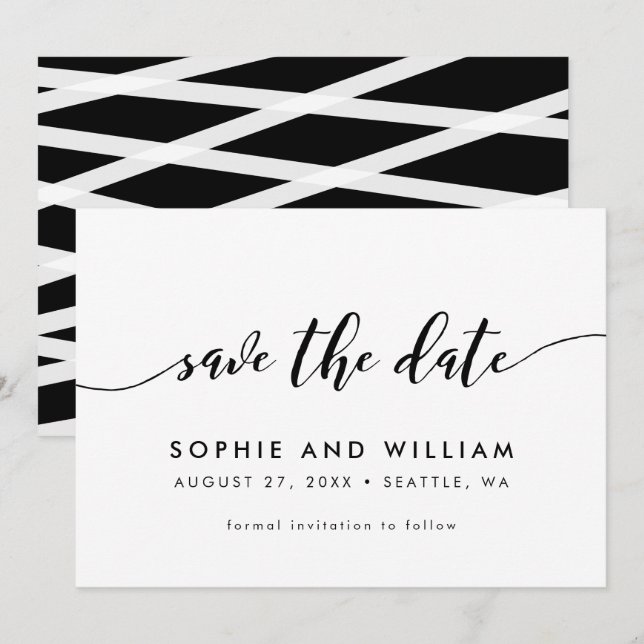 Save The Date Script de relaxation noir et blanc Enregistrer la  (Devant / Derrière)