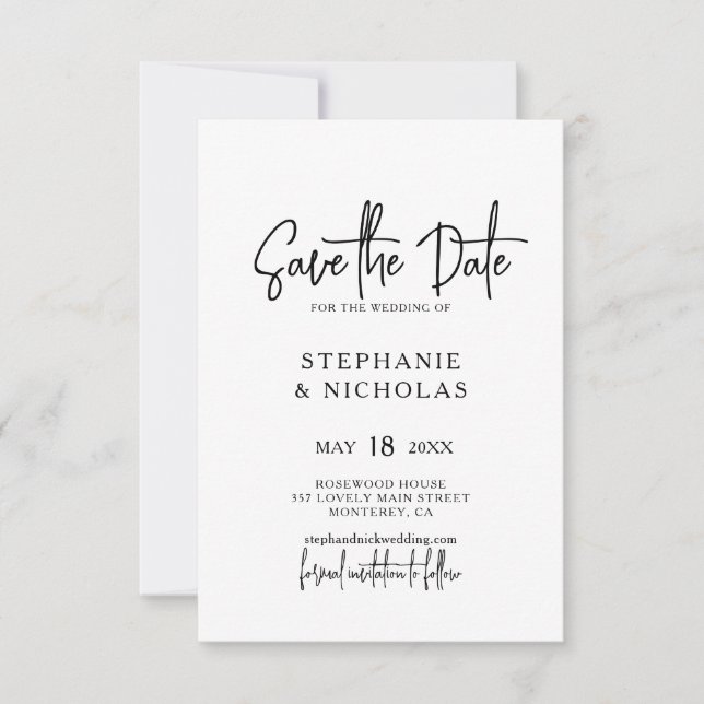 Save The Date Script de typographie moderne Code QR Mariage (Devant)