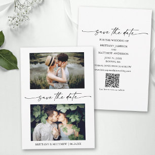 Save The Date Script d'encre minimaliste Couple 2 photo Code QR