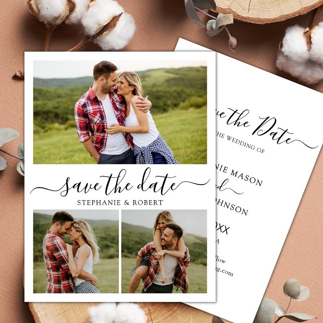 Save The Date Script élégant minimaliste 3 Photo Collage Mariage (Créateur téléchargé)