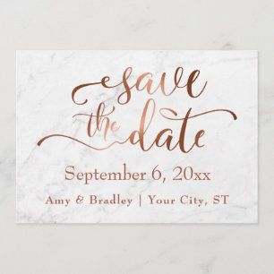 Save The Date Script en cuivre et mariage Marbre blanc Enregistr