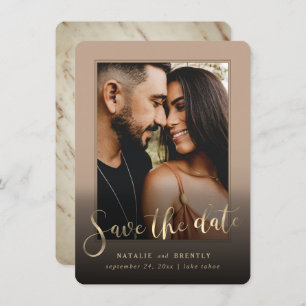 Save The Date Script en or beige Tan et couverture photo en marb