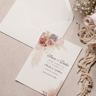 Save The Date Script floral en laiton moderne Pampas