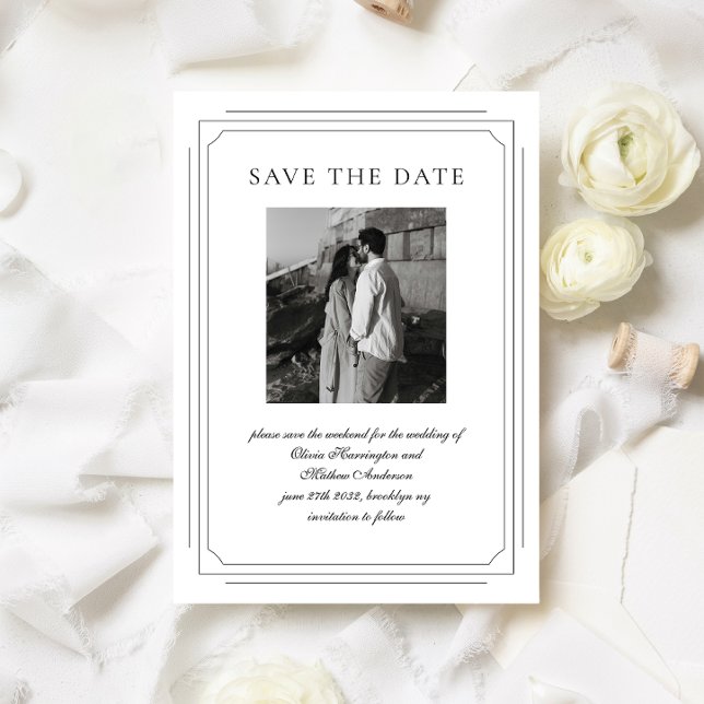 Save The Date Script formel avec Mariage photo de cadre géométri (Créateur téléchargé)