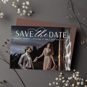 Save The Date Script lisse   Mariage photo horizontal unique