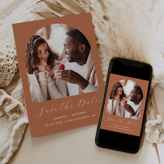 Save The Date Script minimal Boho Photo Arch en Terracotta (Créateur téléchargé)