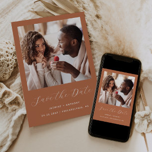 Save The Date Script Minimal One Photo Terracotta