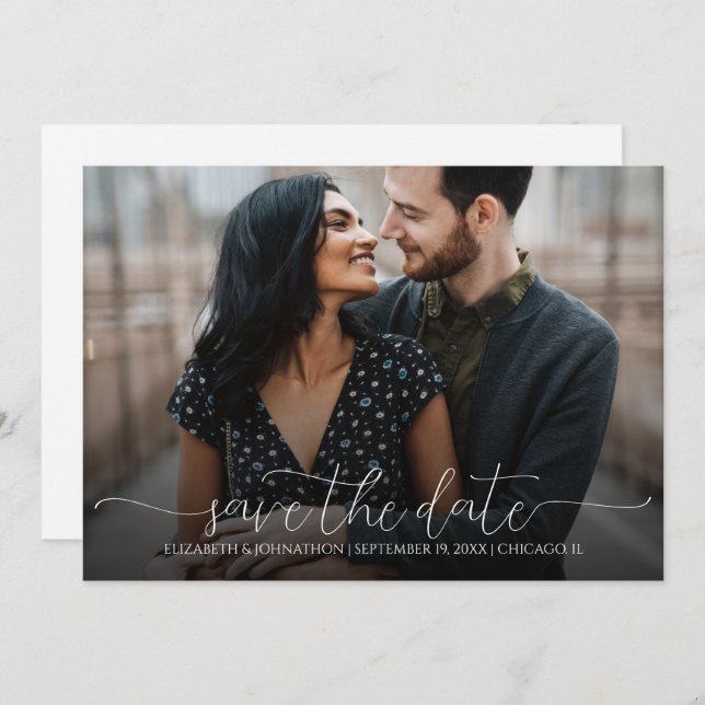 Save The Date Script minimal simple Mariage photo noir et blanc (Devant / Derrière)