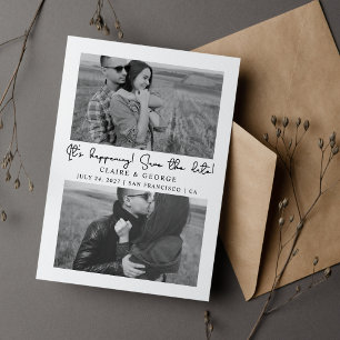 Save The Date Script minimaliste noir et blanc 2 photos