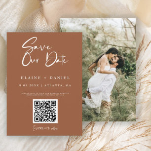 Save The Date Script minimaliste rustique QR Code photo