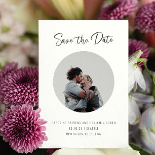 Save The Date Script minimaliste Trois photos double face élégan