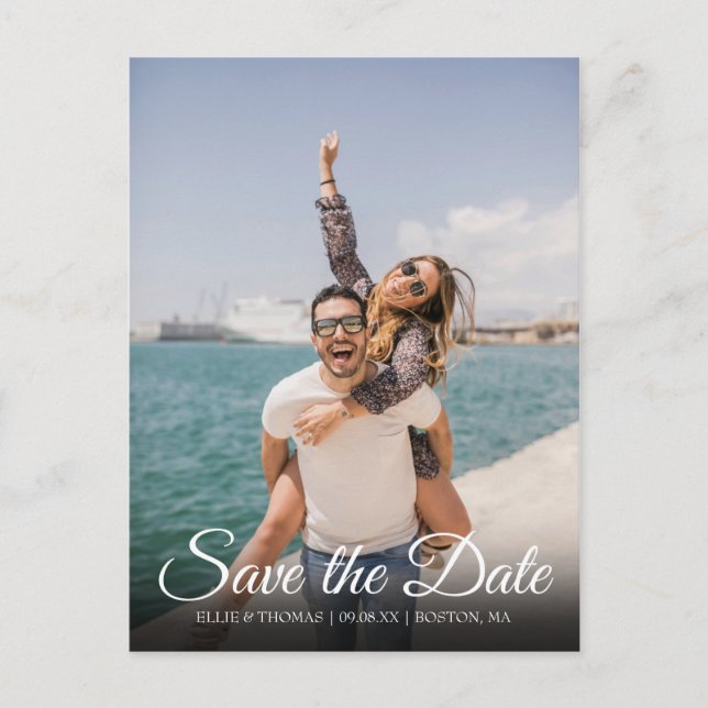 Save the Date Script Modern Photo Announcement Postcard (Front)