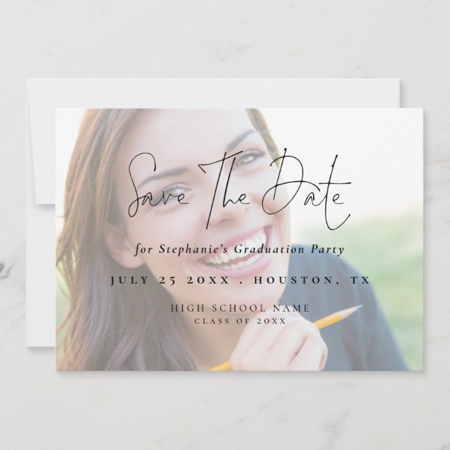 Save The Date Script moderne 2025 Photo Light Overlay Graduation (Devant)