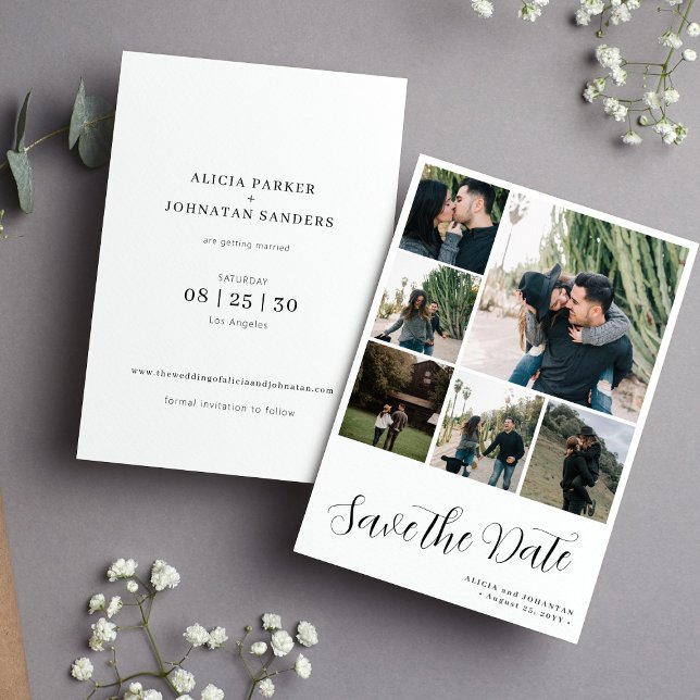 Save The Date Script moderne 6 photo collage simple mariage (Créateur téléchargé)