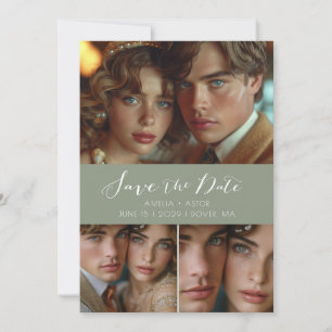 Save The Date Script moderne Collage photo Sage Green