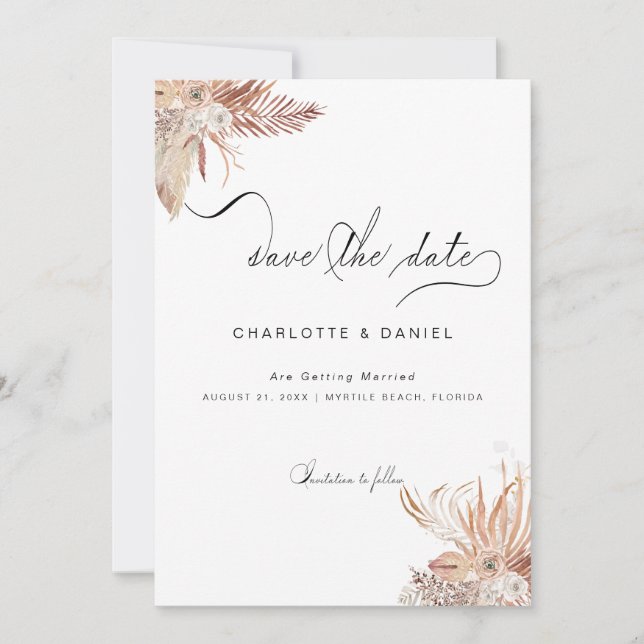 Save The Date Script moderne de calligraphie Whimsical Boho (Devant)
