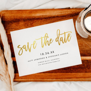 Save The Date Script moderne minimaliste blanc + or
