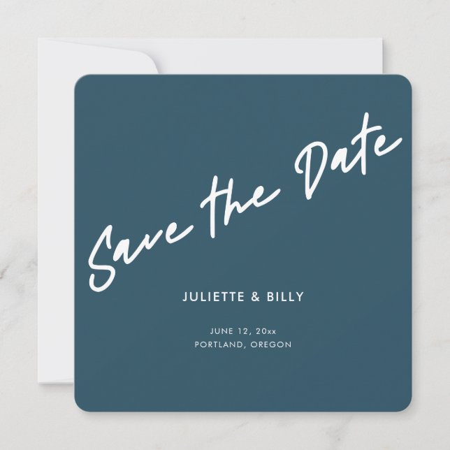 Save The Date Script moderne Turquoise Bleu Vert Carré (Devant)