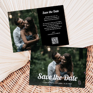 Save The Date Script noir et boho   Deux photos et code QR