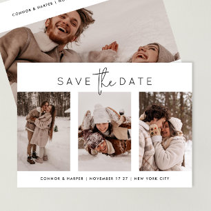 Save The Date Script noir moderne 3 Multi Photo Collage