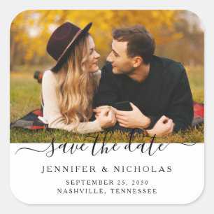 Save The Date Script Photo Engagement Square Sticker