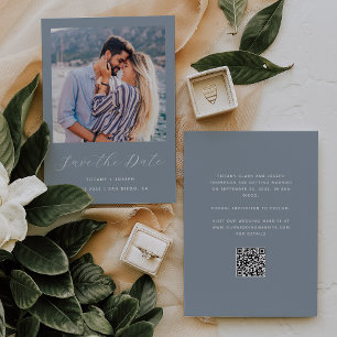 Save The Date Script photo minimal Dusty Blue QR Code