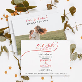 Save The Date Script rouge minimal simple avec Mariage blanc pho