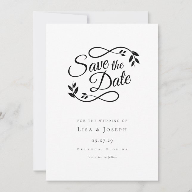 Save The Date Script simple noir et blanc (Devant)