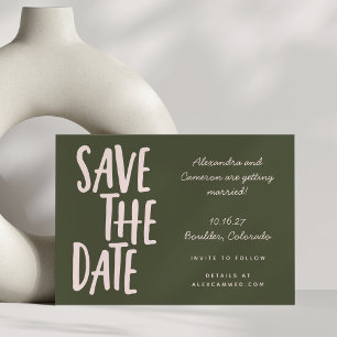 Save The Date Script simple Whimsical rose et vert olive