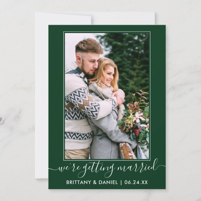 Save The Date Script tendance Se marier vert forêt (Devant)