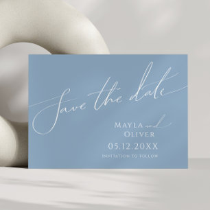 Save The Date Script Whimsical Dusty Blue Horizontal