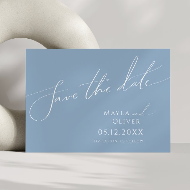 Save The Date Script Whimsical | Dusty Blue Horizontal (Créateur téléchargé)