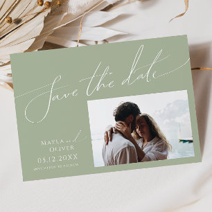 Save The Date Script Whimsical   Photo horizontale verte Sage
