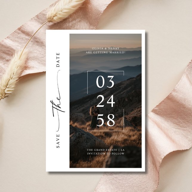 Save The Date Script Whimsy moderne Romantique Photo Budget Mari (Créateur téléchargé)