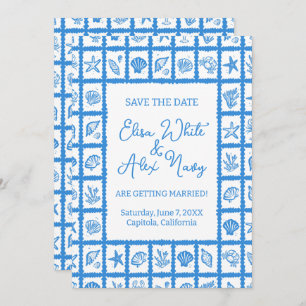 Save The Date Seashell Grid Beach Wedding Code QR PERSONNALISÉ