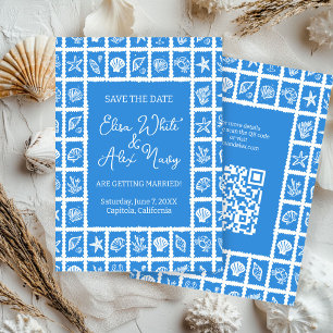 Save The Date Seashell Grid Beach Wedding Code QR PERSONNALISÉ