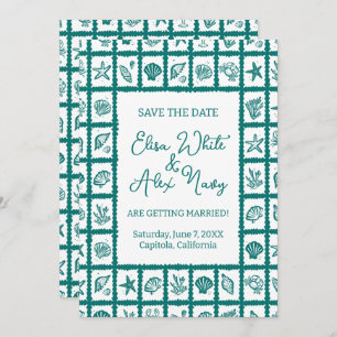 Save The Date Seashell Grid Beach Wedding Code QR PERSONNALISÉ